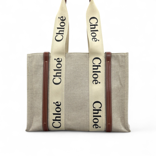 Chloe Medium Woody Ribbon Tote Canvas Brown