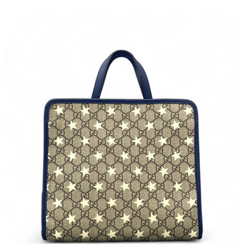 Gucci Star Tote Bag GG Supreme Monogram Calfskin Dark Blue Brown Beige