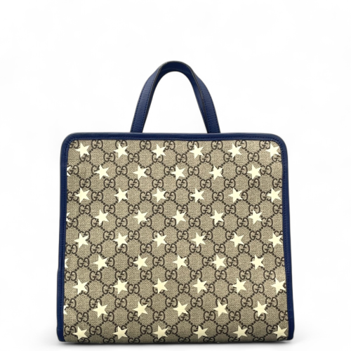 Gucci Star Tote Bag GG Supreme Monogram Calfskin Dark Blue Brown Beige
