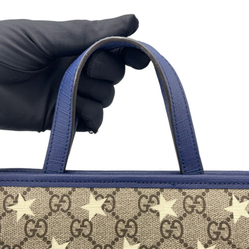 Gucci Star Tote Bag GG Supreme Monogram Calfskin Dark Blue Brown Beige
