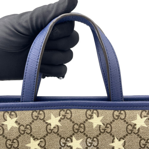 Gucci Star Tote Bag GG Supreme Monogram Calfskin Dark Blue Brown Beige