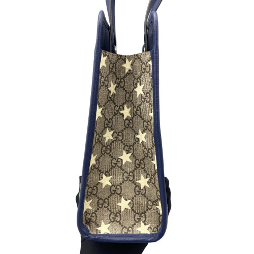 Gucci Star Tote Bag GG Supreme Monogram Calfskin Dark Blue Brown Beige