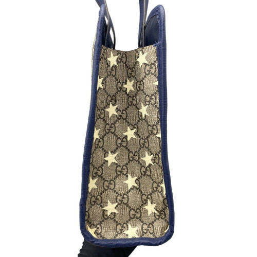 Gucci Star Tote Bag GG Supreme Monogram Calfskin Dark Blue Brown Beige