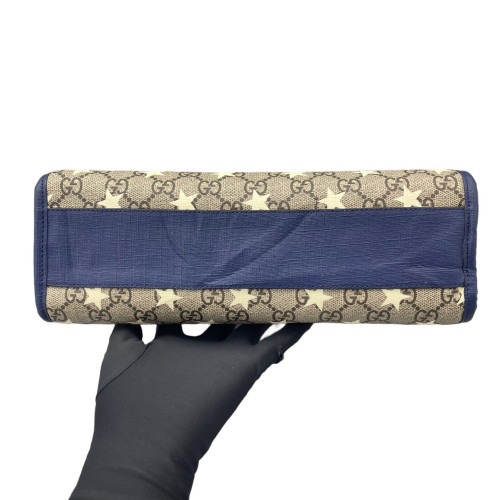 Gucci Star Tote Bag GG Supreme Monogram Calfskin Dark Blue Brown Beige