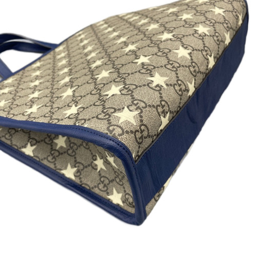 Gucci Star Tote Bag GG Supreme Monogram Calfskin Dark Blue Brown Beige