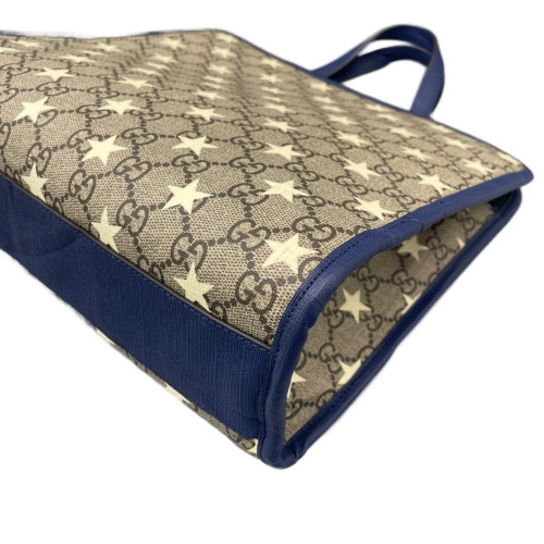 Gucci Star Tote Bag GG Supreme Monogram Calfskin Dark Blue Brown Beige