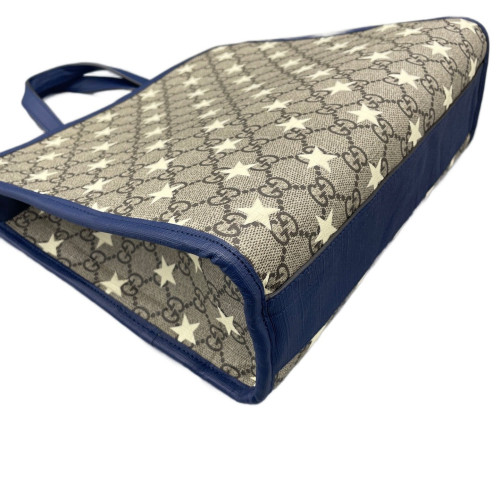 Gucci Star Tote Bag GG Supreme Monogram Calfskin Dark Blue Brown Beige