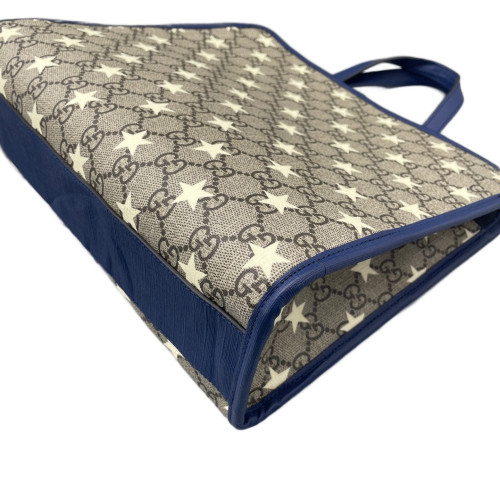 Gucci Star Tote Bag GG Supreme Monogram Calfskin Dark Blue Brown Beige
