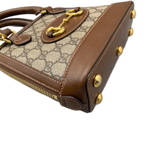 Gucci Mini Horsebit 1955 Top Handle GG Supreme Monogram Tan