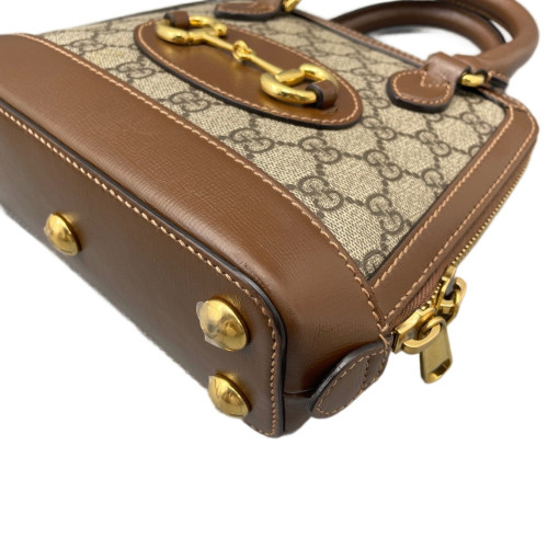 Gucci Mini Horsebit 1955 Top Handle GG Supreme Monogram Tan