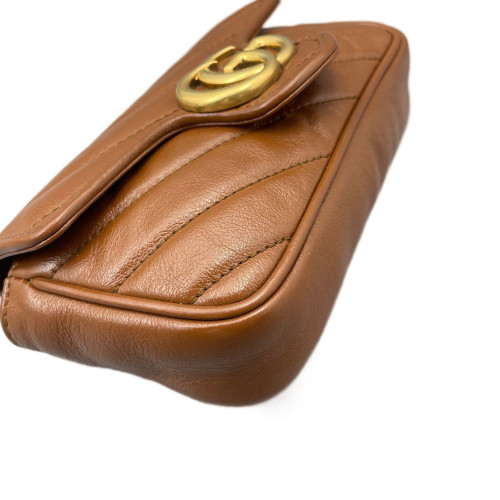 Gucci Chevron Super Mini GG Marmont Chain Wallet Calfskin Tan