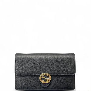 Gucci Interlocking G Chain Wallet Grained Calfskin Black