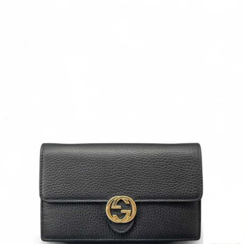 Gucci Interlocking G Chain Wallet Grained Calfskin Black Gucci Interlocking G Chain Wallet Grained Calfskin Black
