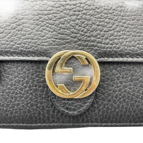 Gucci Interlocking G Chain Wallet Grained Calfskin Black Gucci Interlocking G Chain Wallet Grained Calfskin Black