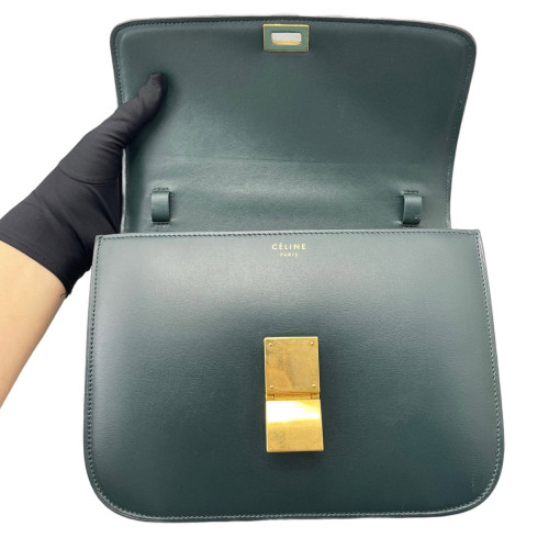 Celine Medium Classic Box Calfskin Dark Green