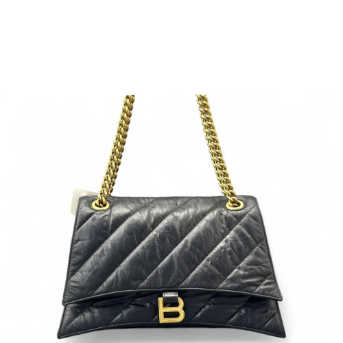 Balenciaga Medium Crush Chain Shoulder Bag Calfskin Black