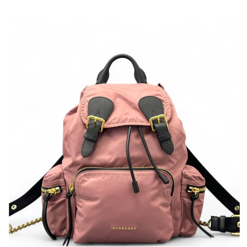 Burberry Medium Rucksack Backpack Nylon Calfskin Dusty Rose Black