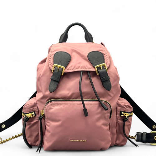 Burberry Medium Rucksack Backpack Nylon Calfskin Dusty Rose Black