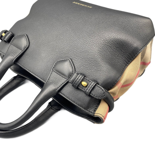 Burberry Small Banner Tote Calfskin House Check Black Brown