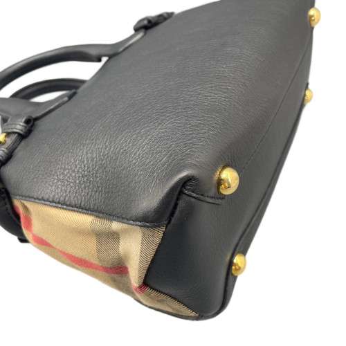 Burberry Small Banner Tote Calfskin House Check Black Brown