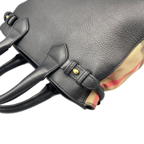 Burberry Small Banner Tote Calfskin House Check Black Brown