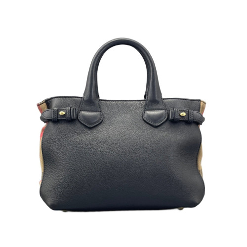 Burberry Small Banner Tote Calfskin House Check Black Brown
