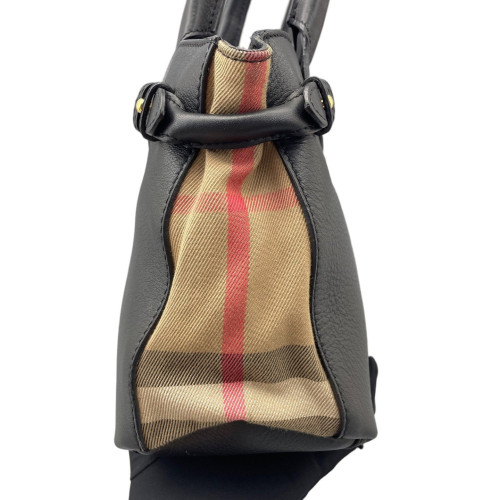 Burberry Small Banner Tote Calfskin House Check Black Brown