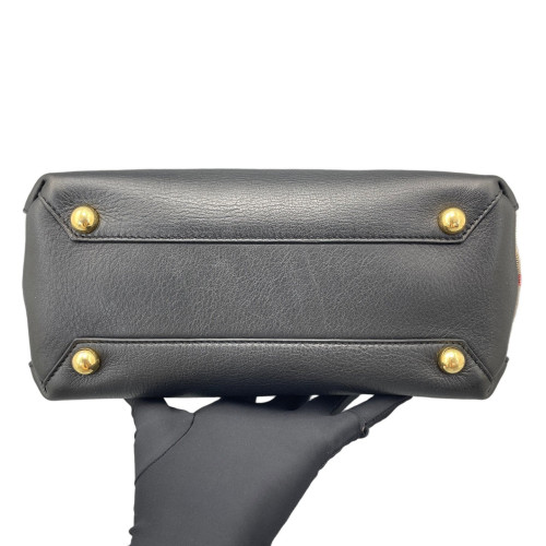Burberry Small Banner Tote Calfskin House Check Black Brown
