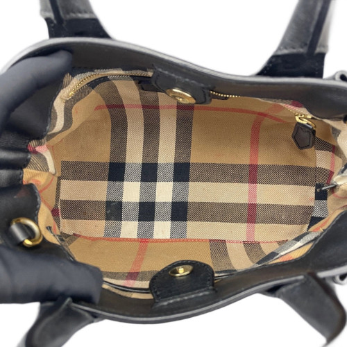 Burberry Small Banner Tote Calfskin House Check Black Brown
