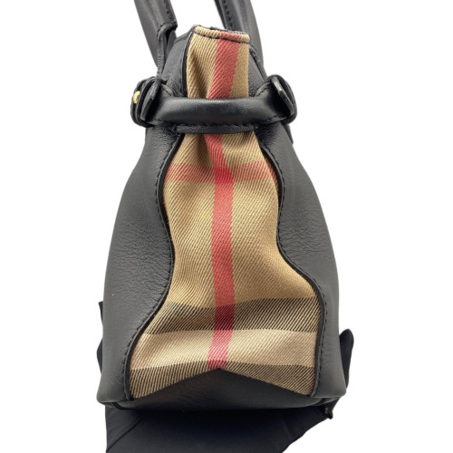 Burberry Small Banner Tote Calfskin House Check Black Brown