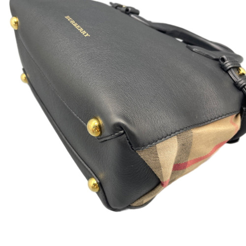 Burberry Small Banner Tote Calfskin House Check Black Brown