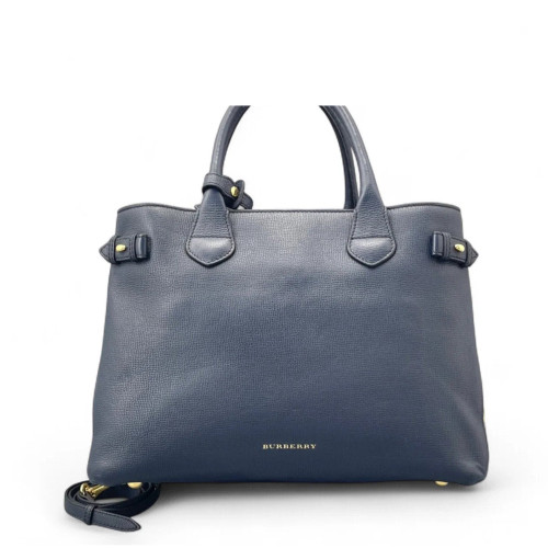 Burberry Medium Banner Tote Calfskin House Check Blue Brown