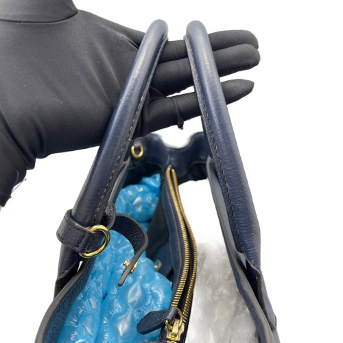 Burberry Medium Banner Tote Calfskin House Check Blue Brown