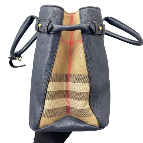 Burberry Medium Banner Tote Calfskin House Check Blue Brown