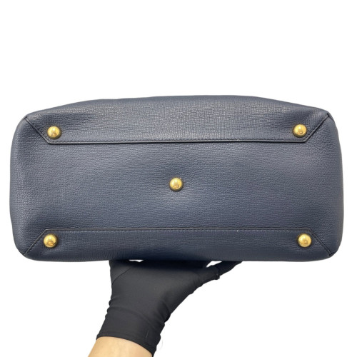 Burberry Medium Banner Tote Calfskin House Check Blue Brown