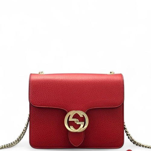 Gucci Small Interlocking G Shoulder Bag Grained Calfskin Red Gucci Small Interlocking G Shoulder Bag Grained Calfskin Red