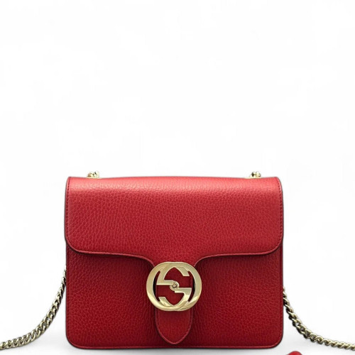 Gucci Small Interlocking G Shoulder Bag Grained Calfskin Red Gucci Small Interlocking G Shoulder Bag Grained Calfskin Red