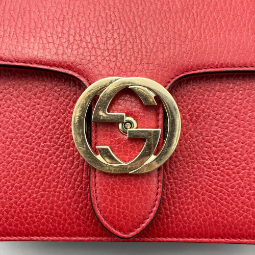 Gucci Small Interlocking G Shoulder Bag Grained Calfskin Red Gucci Small Interlocking G Shoulder Bag Grained Calfskin Red