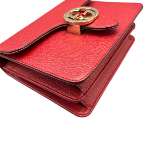 Gucci Small Interlocking G Shoulder Bag Grained Calfskin Red Gucci Small Interlocking G Shoulder Bag Grained Calfskin Red