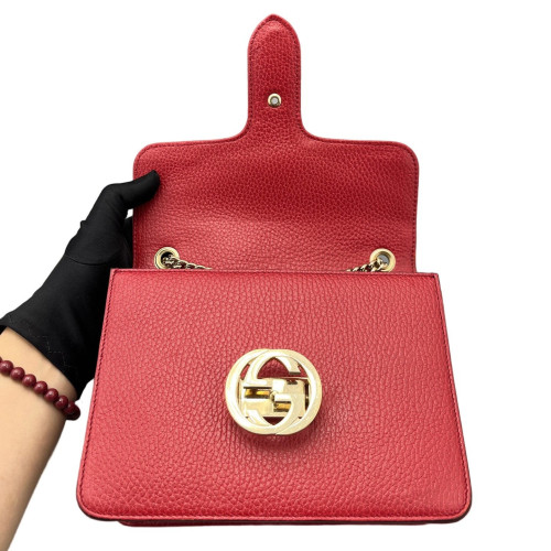 Gucci Small Interlocking G Shoulder Bag Grained Calfskin Red Gucci Small Interlocking G Shoulder Bag Grained Calfskin Red