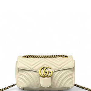 Gucci Chevron Small GG Marmont Calfskin White