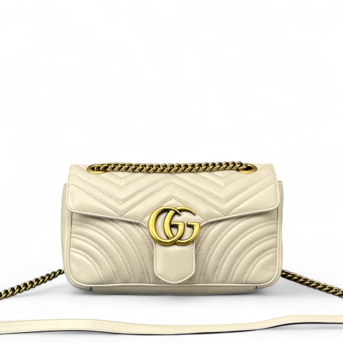 Gucci Chevron Small GG Marmont Calfskin White