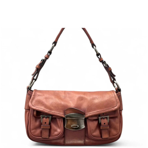 Prada Shoulder Bag Calfskin Brick Red