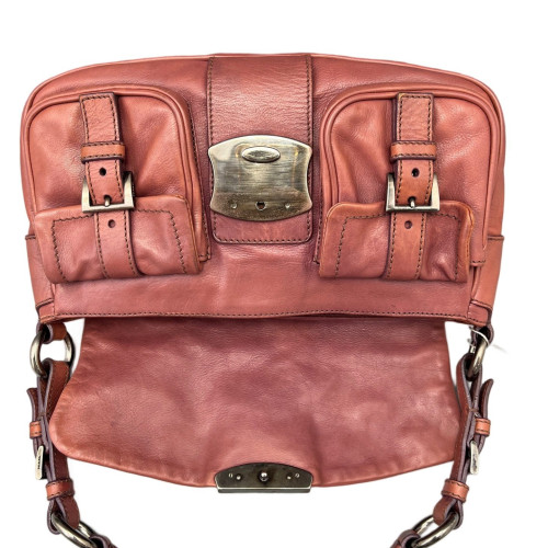 Prada Shoulder Bag Calfskin Brick Red