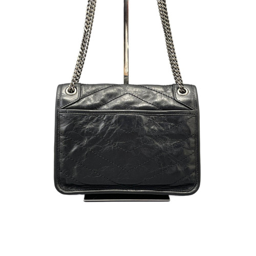 Yves Saint Laurent Chevron Baby Niki Chain Pull Up Leather Black