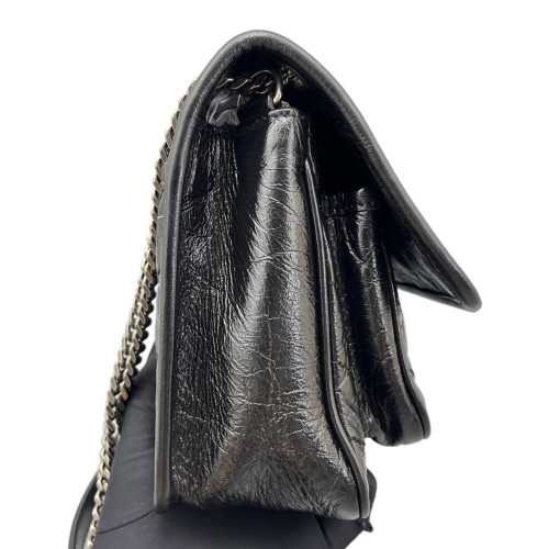 Yves Saint Laurent Chevron Baby Niki Chain Pull Up Leather Black