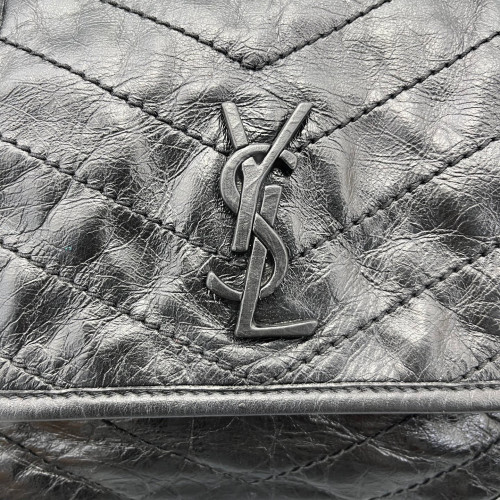 Yves Saint Laurent Chevron Baby Niki Chain Pull Up Leather Black