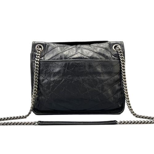 Yves Saint Laurent Chevron Medium Niki Chain Pull Up Leather Black Yves Saint Laurent Chevron Medium Niki Chain Pull Up Leather Black