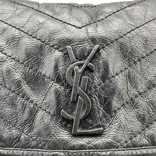 Yves Saint Laurent Chevron Medium Niki Chain Pull Up Leather Black Yves Saint Laurent Chevron Medium Niki Chain Pull Up Leather Black