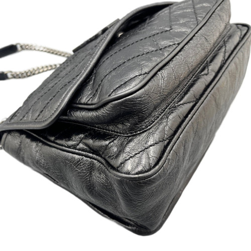 Yves Saint Laurent Chevron Medium Niki Chain Pull Up Leather Black Yves Saint Laurent Chevron Medium Niki Chain Pull Up Leather Black